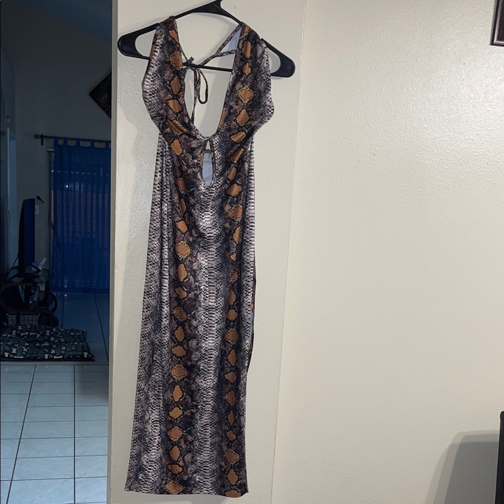 Elegant Snake Print Maxi Dress
